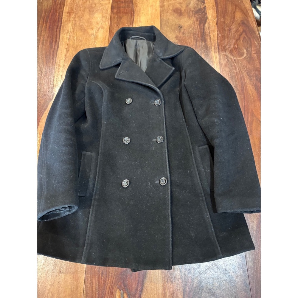 vtg REITMANS pea coat women size 5 black double breasted 75% wool jacket office